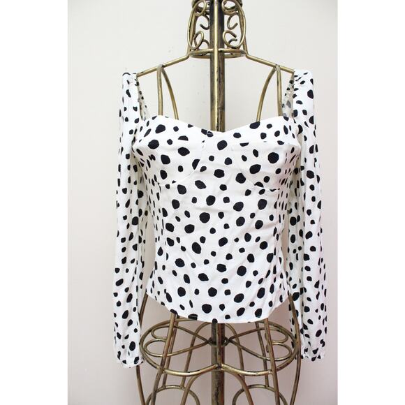 Reformation Reign Ink Blot White Spotted Long Sleeve Top Size 6 - Picture 2 of 5